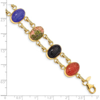 14K Yellow Gold Scarab Bracelet with Multi-Color Onyx, Carnelian, Epidote, and Tiger's Eye Stones - 7" Length by Oro Pregiato