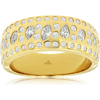 14K Yellow Gold Scatter Set Band with Round and Pear Cut Diamonds - 0.98 Carat Total Diamond Weight - Royal Jewelry