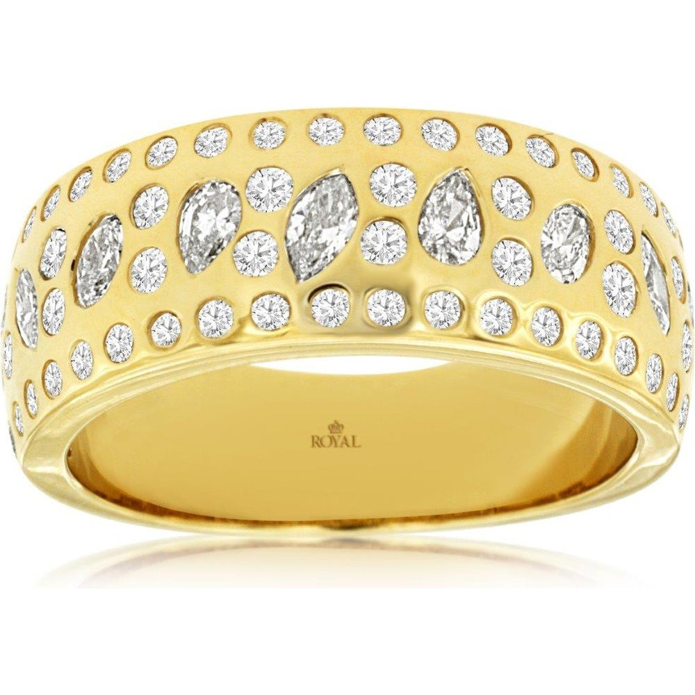 14K Yellow Gold Scatter Set Band with Round and Pear Cut Diamonds - 0.98 Carat Total Diamond Weight - Royal Jewelry