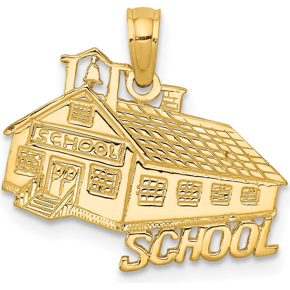 14K Yellow Gold School House Pendant with Textured Detail by Oro Pregiato