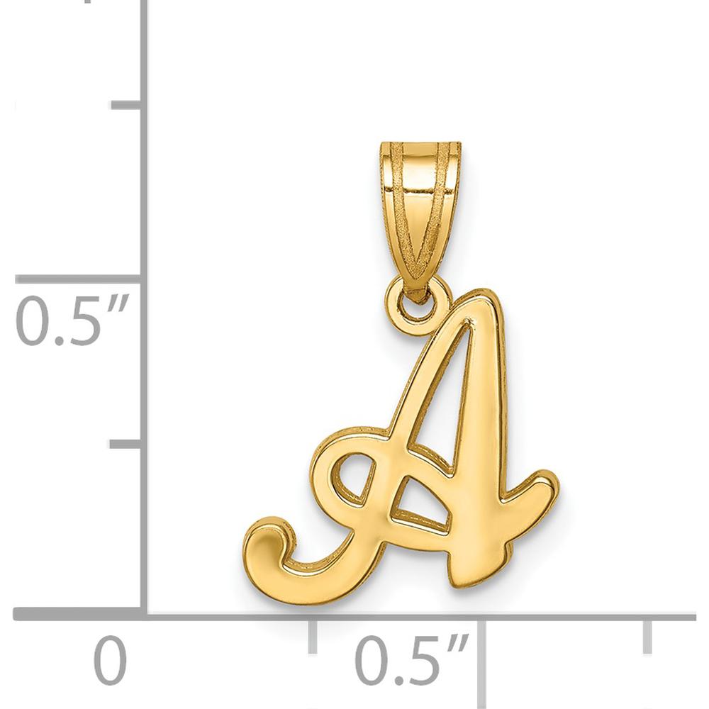 14K Yellow Gold Script Letter "A" Initial Pendant - Polished Finish 13.83mm Length by Oro Pregiato