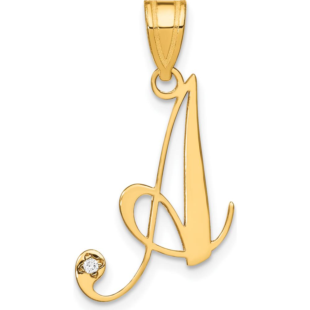 14K Yellow Gold Script Letter A Initial Pendant with Diamond - 0.01 Carat Diamond by Oro Pregiato