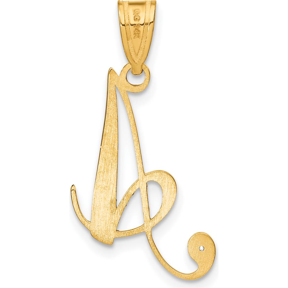 14K Yellow Gold Script Letter A Initial Pendant with Diamond - 0.01 Carat Diamond by Oro Pregiato
