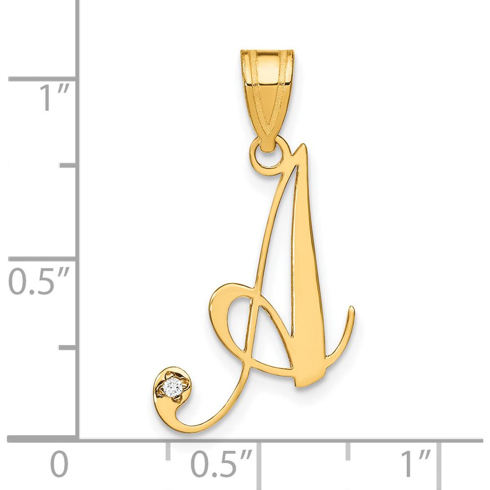 14K Yellow Gold Script Letter A Initial Pendant with Diamond - 0.01 Carat Diamond by Oro Pregiato