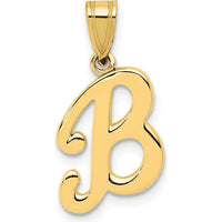14K Yellow Gold Script Letter B Initial Pendant - Elegant Polished Charm by Oro Pregiato