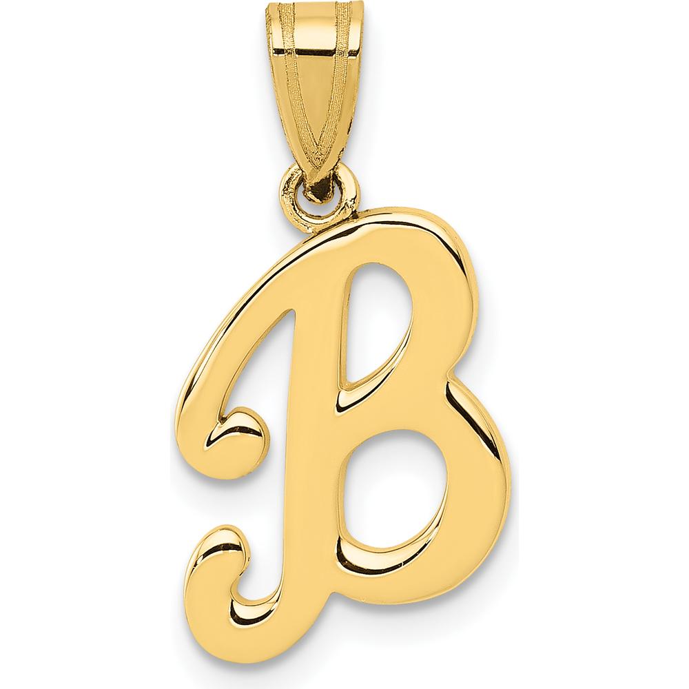 14K Yellow Gold Script Letter B Initial Pendant - Elegant Polished Charm by Oro Pregiato