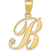 14K Yellow Gold Script Letter B Pendant with Round Diamond - 0.01 Carat Diamond Weight by Oro Pregiato