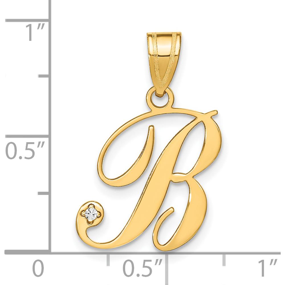 14K Yellow Gold Script Letter B Pendant with Round Diamond - 0.01 Carat Diamond Weight by Oro Pregiato