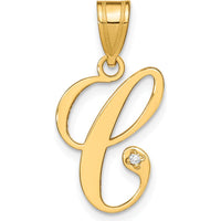 14K Yellow Gold Script Letter C Initial Pendant with Diamond - 0.01 Carat Total Diamond Weight by Oro Pregiato