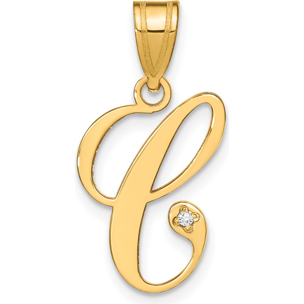 14K Yellow Gold Script Letter C Initial Pendant with Diamond - 0.01 Carat Total Diamond Weight by Oro Pregiato