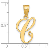 14K Yellow Gold Script Letter C Initial Pendant with Diamond - 0.01 Carat Total Diamond Weight by Oro Pregiato