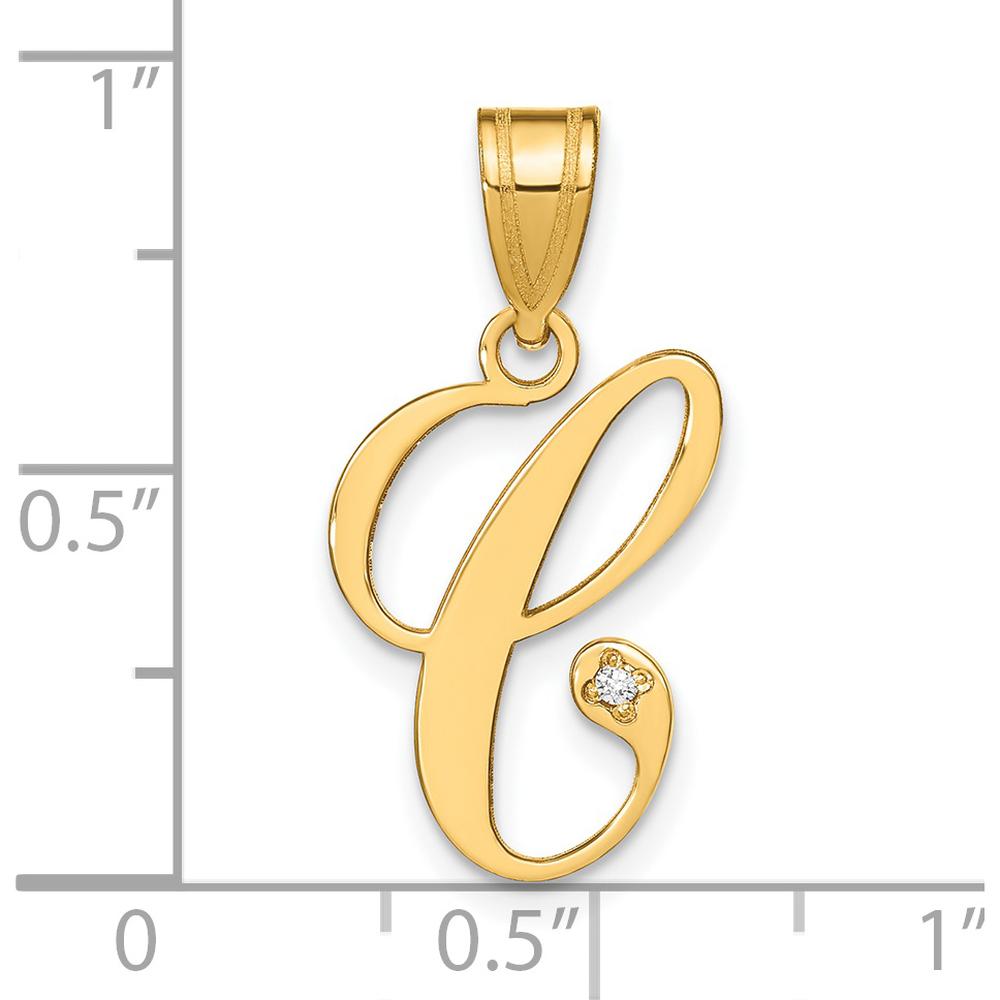 14K Yellow Gold Script Letter C Initial Pendant with Diamond - 0.01 Carat Total Diamond Weight by Oro Pregiato