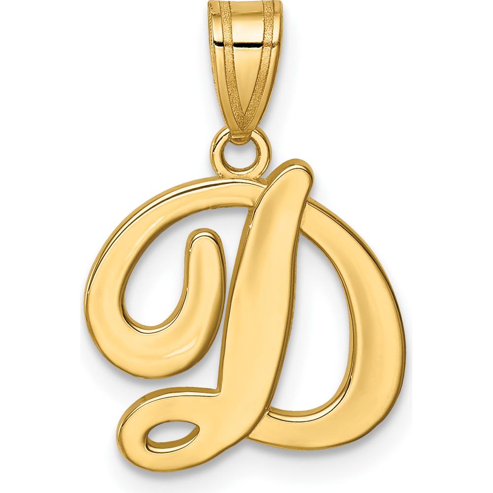 14K Yellow Gold Script Letter D Initial Pendant - Personalized Gold Jewelry by Oro Pregiato