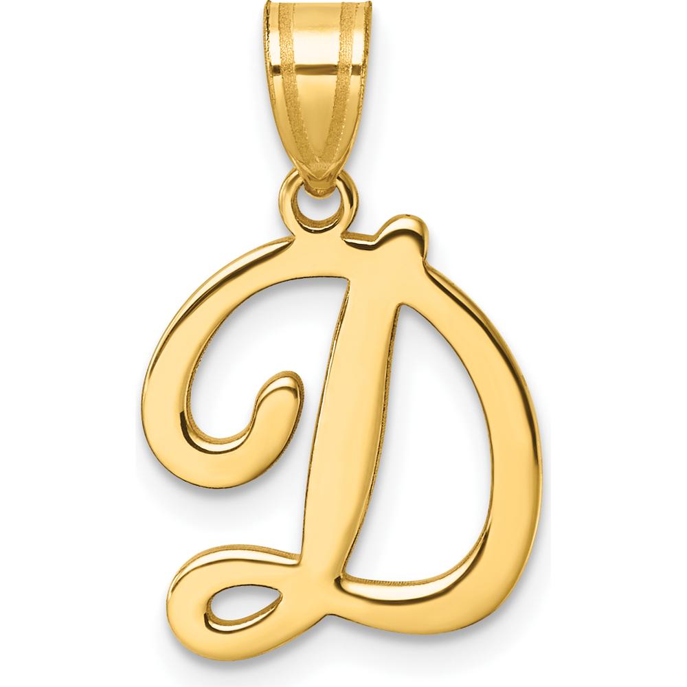 14K Yellow Gold Script Letter D Initial Pendant - Personalized Solid Gold Charm by Oro Pregiato