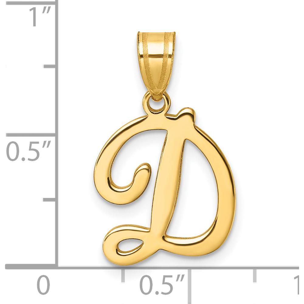 14K Yellow Gold Script Letter D Initial Pendant - Personalized Solid Gold Charm by Oro Pregiato