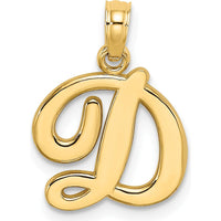 14K Yellow Gold Script Letter D Initial Pendant - Polished Finish by Oro Pregiato