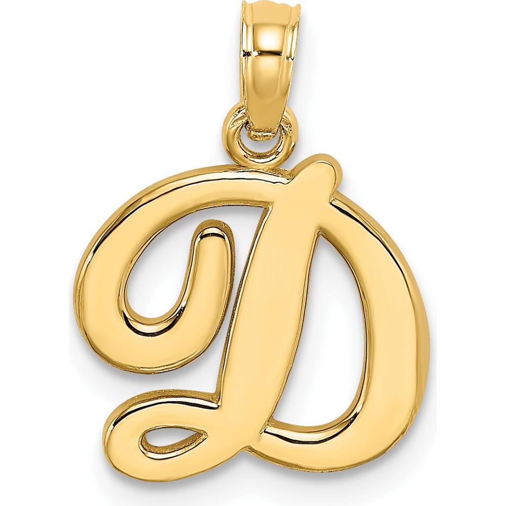 14K Yellow Gold Script Letter D Initial Pendant - Polished Finish by Oro Pregiato