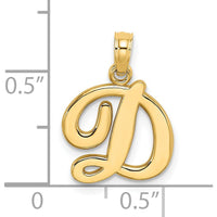 14K Yellow Gold Script Letter D Initial Pendant - Polished Finish by Oro Pregiato
