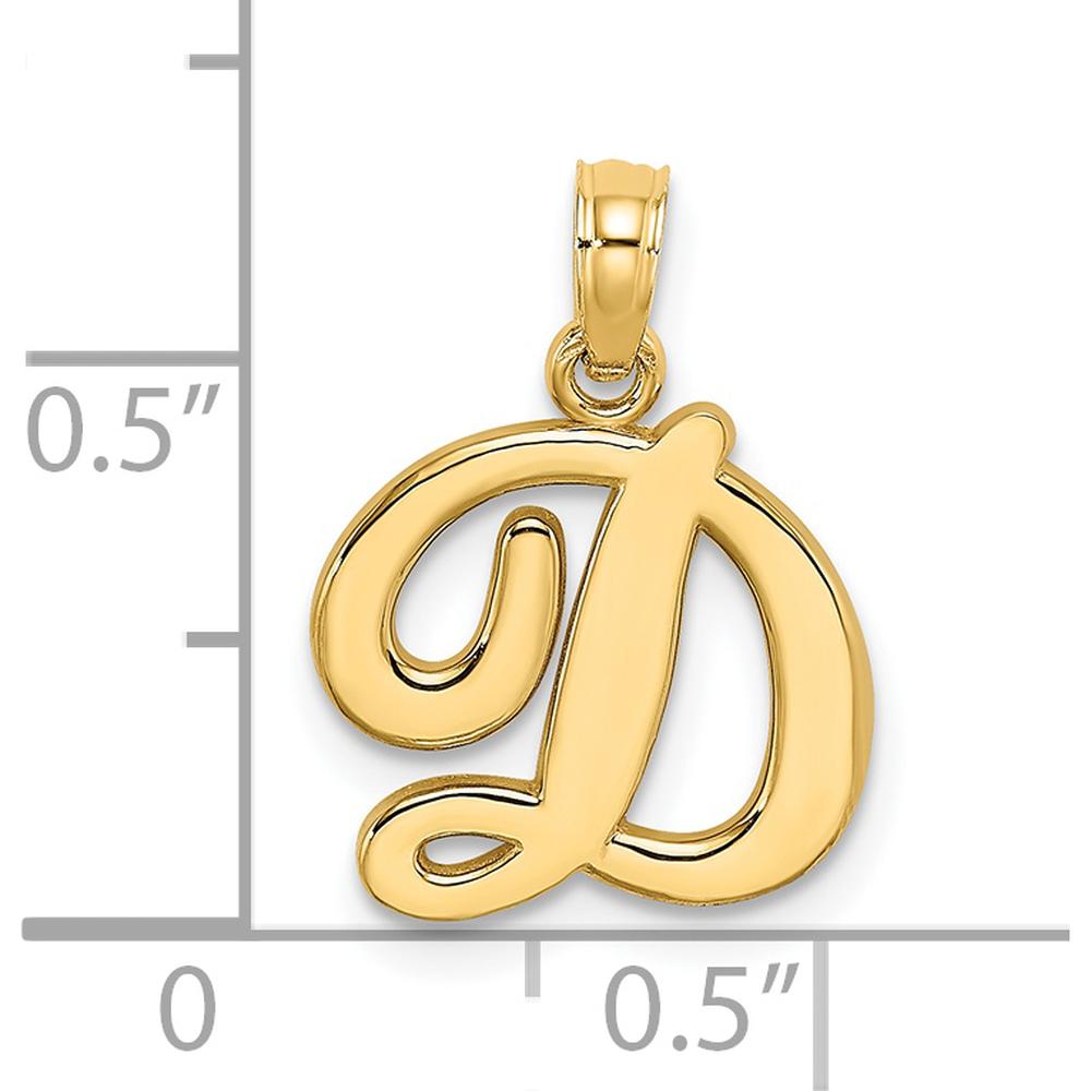 14K Yellow Gold Script Letter D Initial Pendant - Polished Finish by Oro Pregiato