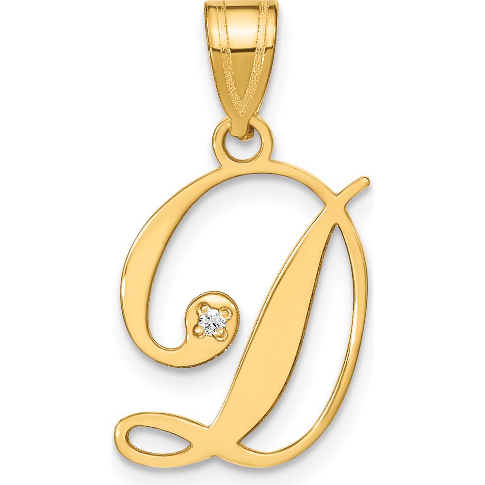 14K Yellow Gold Script Letter D Initial Pendant with Diamond - 0.01 Carat Total Diamond Weight by Oro Pregiato