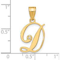 14K Yellow Gold Script Letter D Initial Pendant with Diamond - 0.01 Carat Total Diamond Weight by Oro Pregiato
