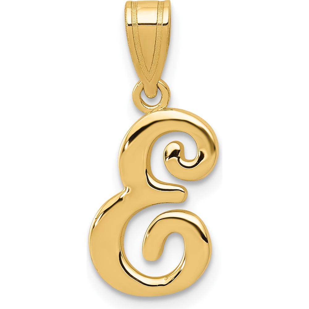 14K Yellow Gold Script Letter E Initial Pendant - Polished Laser-Cut Design by Oro Pregiato