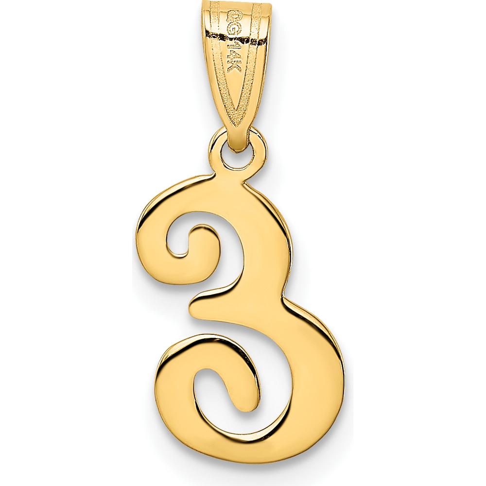 14K Yellow Gold Script Letter E Initial Pendant - Polished Laser-Cut Design by Oro Pregiato