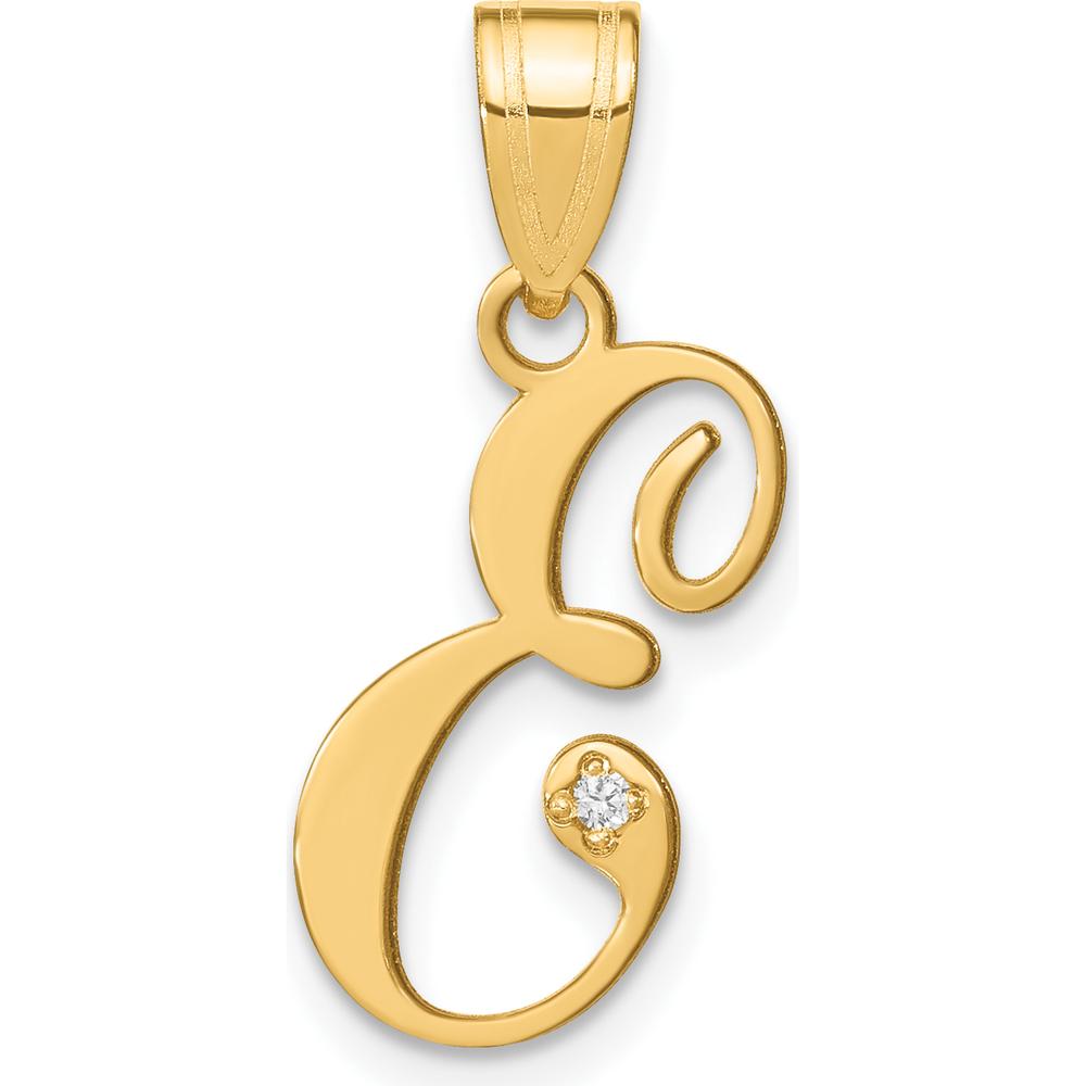 14K Yellow Gold Script Letter E Pendant with Diamond - 0.01 Carat Total Diamond Weight by Oro Pregiato