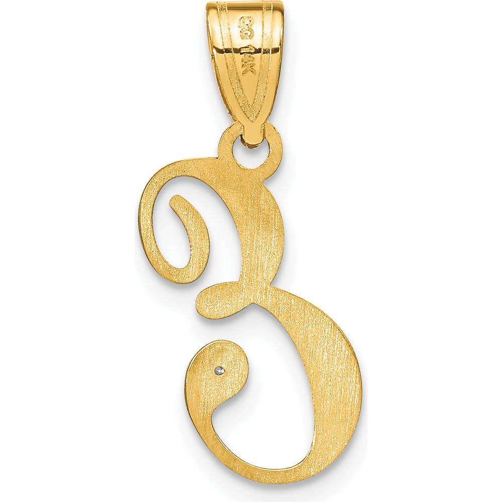14K Yellow Gold Script Letter E Pendant with Diamond - 0.01 Carat Total Diamond Weight by Oro Pregiato
