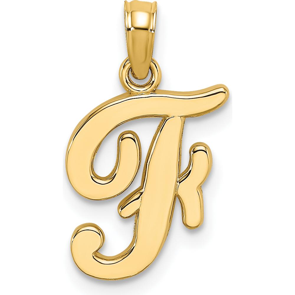 14K Yellow Gold Script Letter F Initial Pendant Necklace - Polished Finish, 16.5mm Length by Oro Pregiato