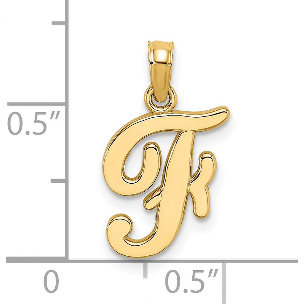 14K Yellow Gold Script Letter F Initial Pendant Necklace - Polished Finish, 16.5mm Length by Oro Pregiato