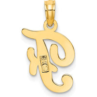 14K Yellow Gold Script Letter F Initial Pendant Necklace - Polished Finish, 16.5mm Length by Oro Pregiato