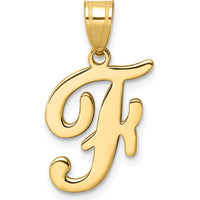 14K Yellow Gold Script Letter F Initial Pendant - Polished Finish, 24mm Length by Oro Pregiato