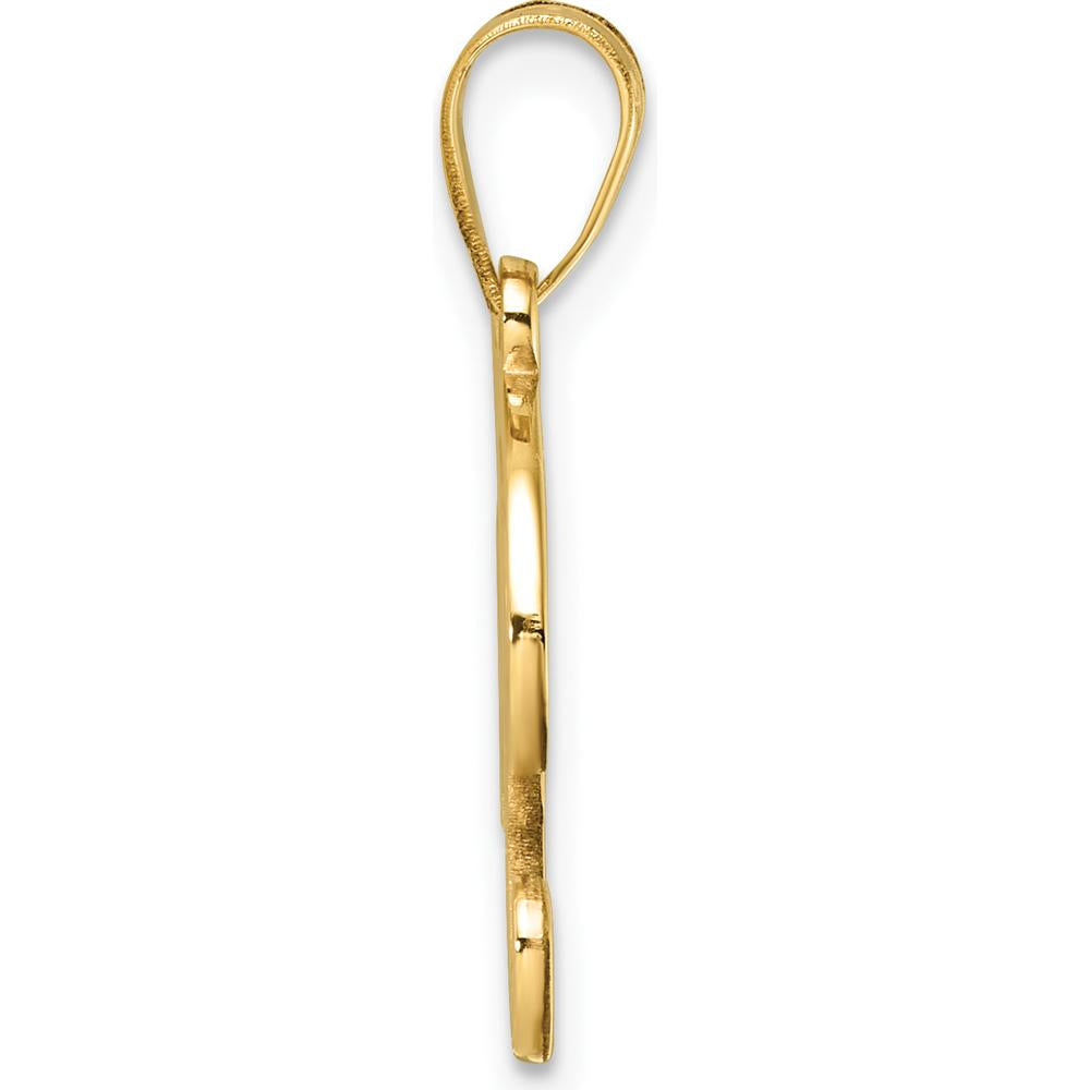 14K Yellow Gold Script Letter F Initial Pendant - Polished Finish, 24mm Length by Oro Pregiato