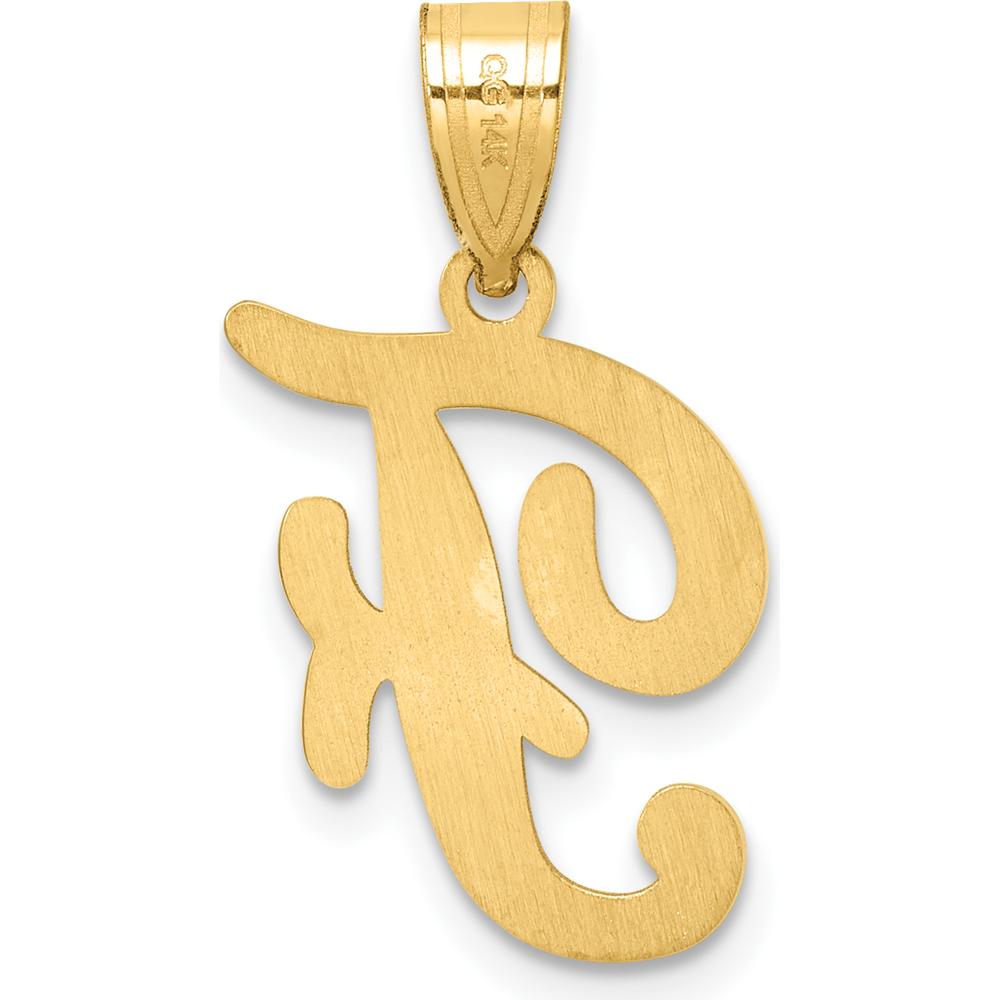 14K Yellow Gold Script Letter F Initial Pendant - Polished Finish, 24mm Length by Oro Pregiato