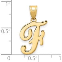 14K Yellow Gold Script Letter F Initial Pendant - Polished Finish, 24mm Length by Oro Pregiato