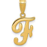 14K Yellow Gold Script Letter F Initial Pendant - Polished Finish by Oro Pregiato