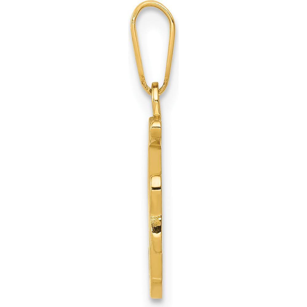 14K Yellow Gold Script Letter F Initial Pendant - Polished Finish by Oro Pregiato
