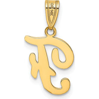 14K Yellow Gold Script Letter F Initial Pendant - Polished Finish by Oro Pregiato