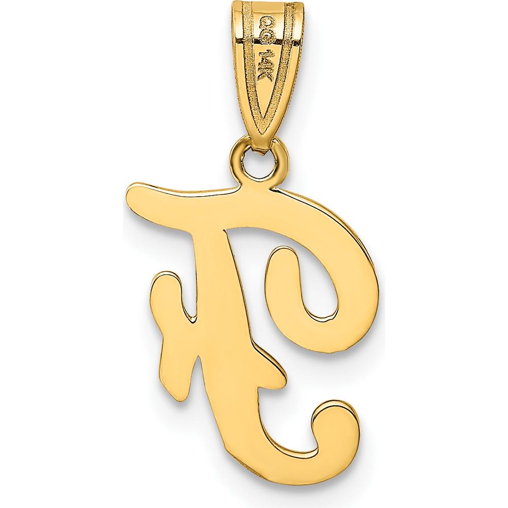 14K Yellow Gold Script Letter F Initial Pendant - Polished Finish by Oro Pregiato