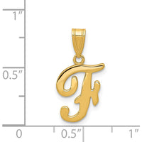 14K Yellow Gold Script Letter F Initial Pendant - Polished Finish by Oro Pregiato