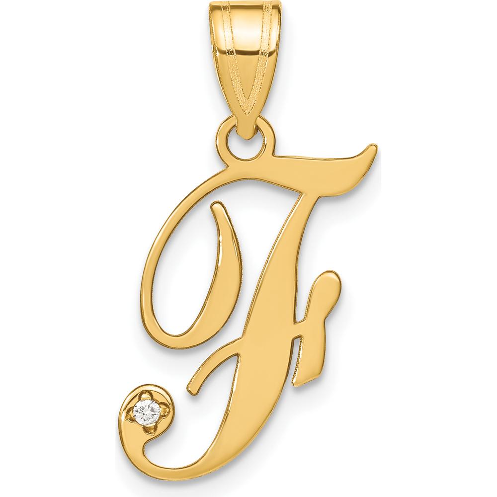 14K Yellow Gold Script Letter F Pendant with Diamond Accent - 0.01 Carat Diamond by Oro Pregiato