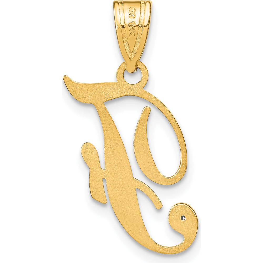 14K Yellow Gold Script Letter F Pendant with Diamond Accent - 0.01 Carat Diamond by Oro Pregiato