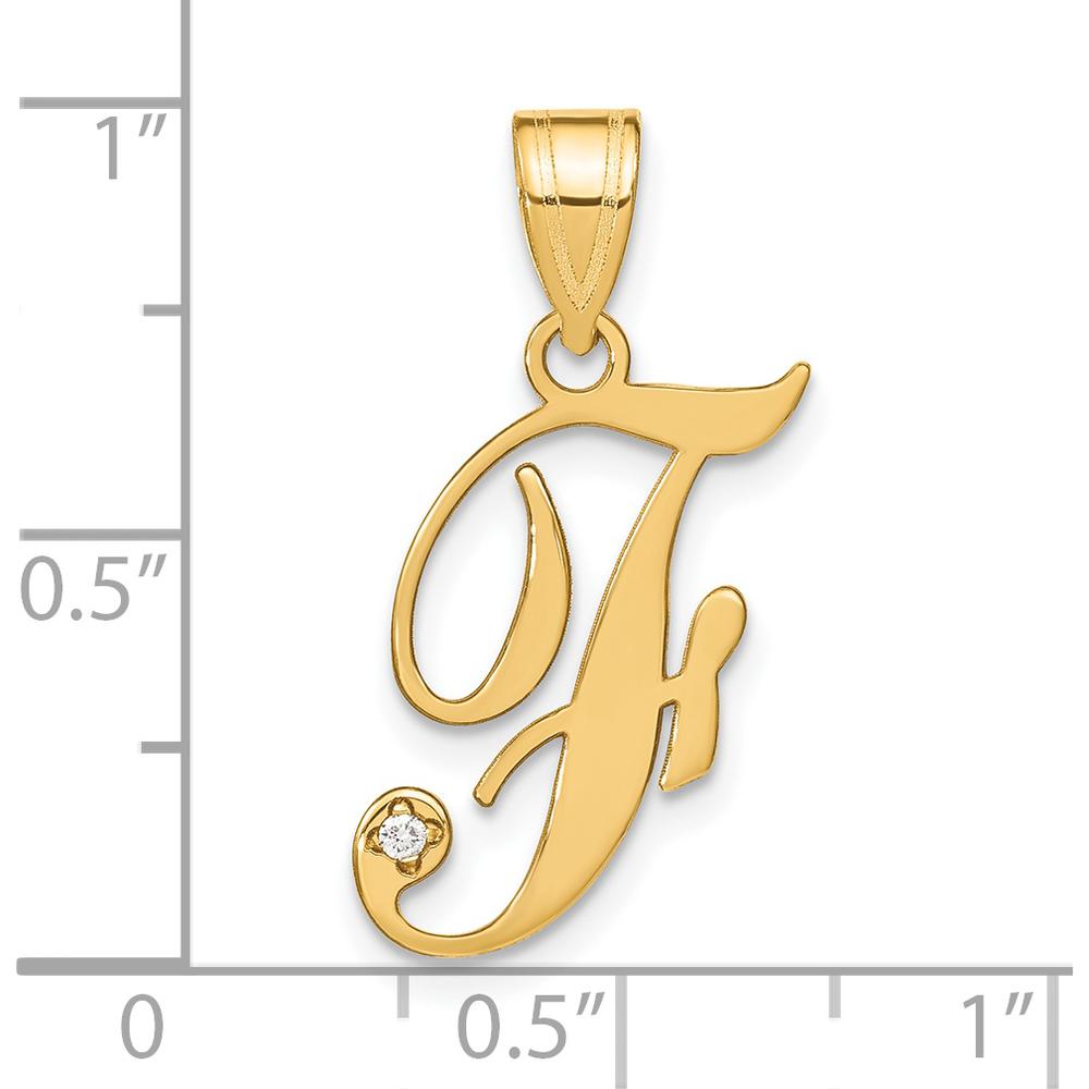 14K Yellow Gold Script Letter F Pendant with Diamond Accent - 0.01 Carat Diamond by Oro Pregiato