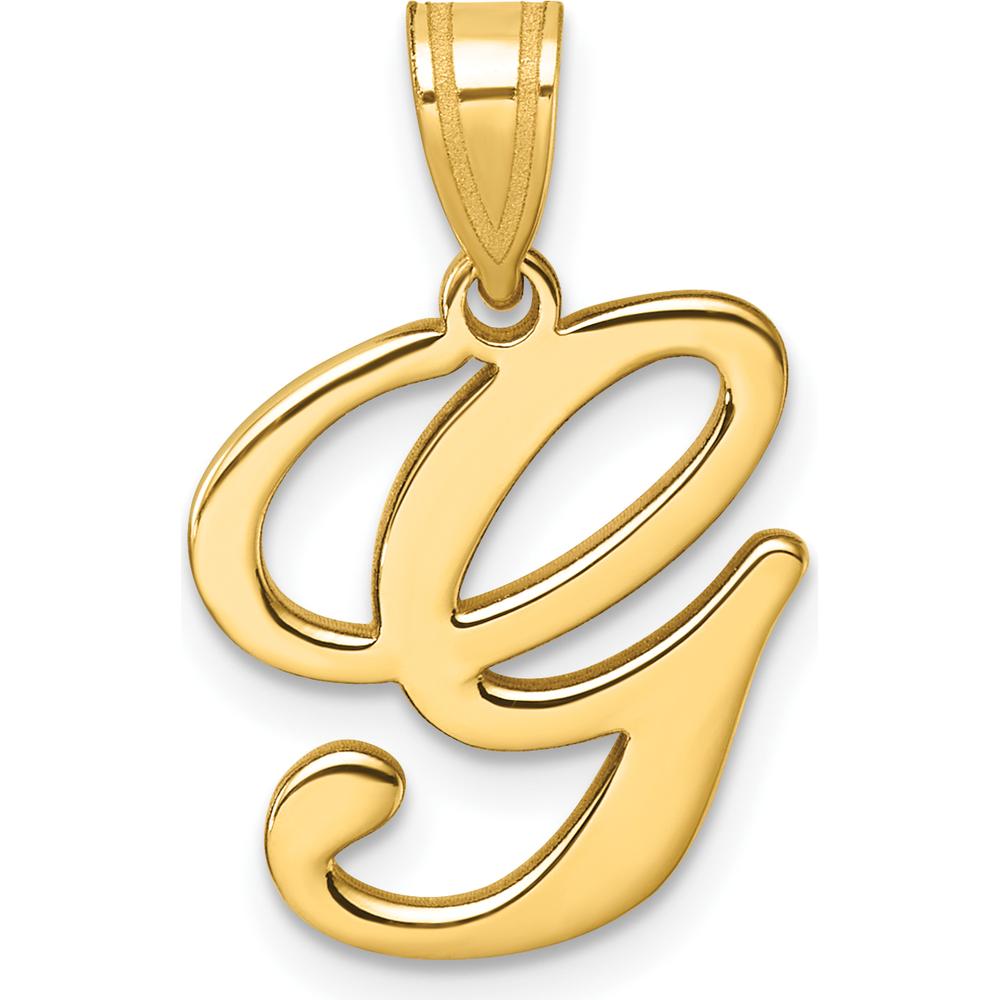 14K Yellow Gold Script Letter G Initial Pendant - Personalized Charm by Oro Pregiato
