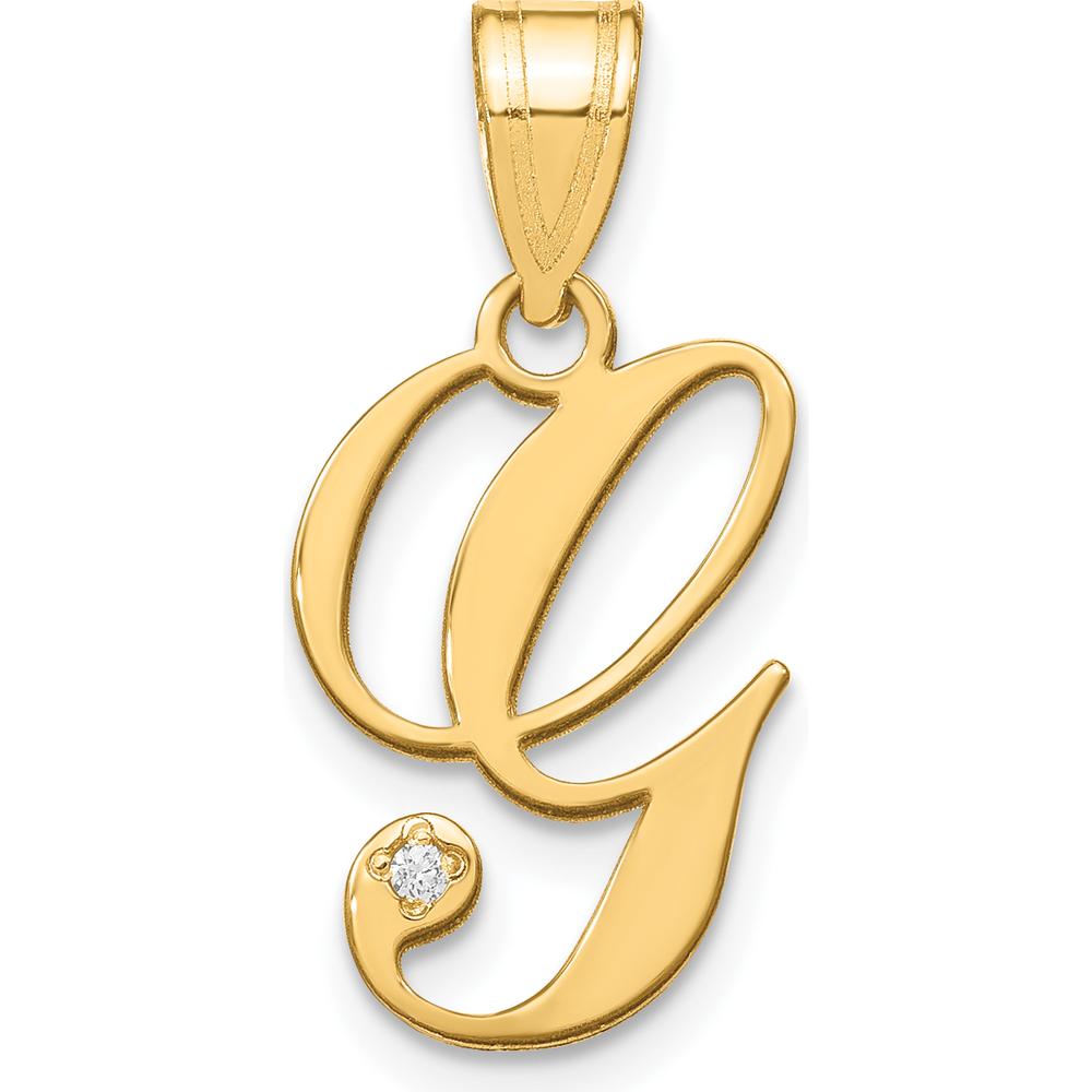 14K Yellow Gold Script Letter G Initial Pendant with Round Diamond - 0.01 Carat Diamond Weight by Oro Pregiato