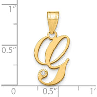 14K Yellow Gold Script Letter G Initial Pendant with Round Diamond - 0.01 Carat Diamond Weight by Oro Pregiato