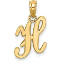 14K Yellow Gold Script Letter H Initial Pendant - Polished Finish by Oro Pregiato