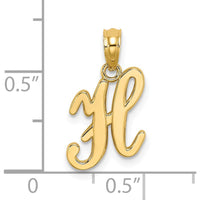 14K Yellow Gold Script Letter H Initial Pendant - Polished Finish by Oro Pregiato
