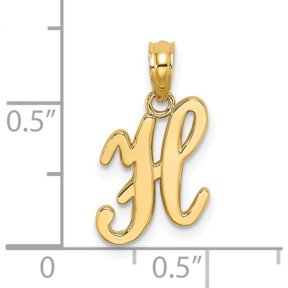 14K Yellow Gold Script Letter H Initial Pendant - Polished Finish by Oro Pregiato